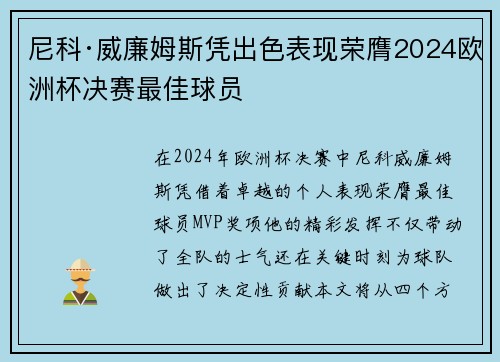尼科·威廉姆斯凭出色表现荣膺2024欧洲杯决赛最佳球员 尼科·威廉姆斯凭出色表现荣膺2024欧洲杯决赛最佳球员